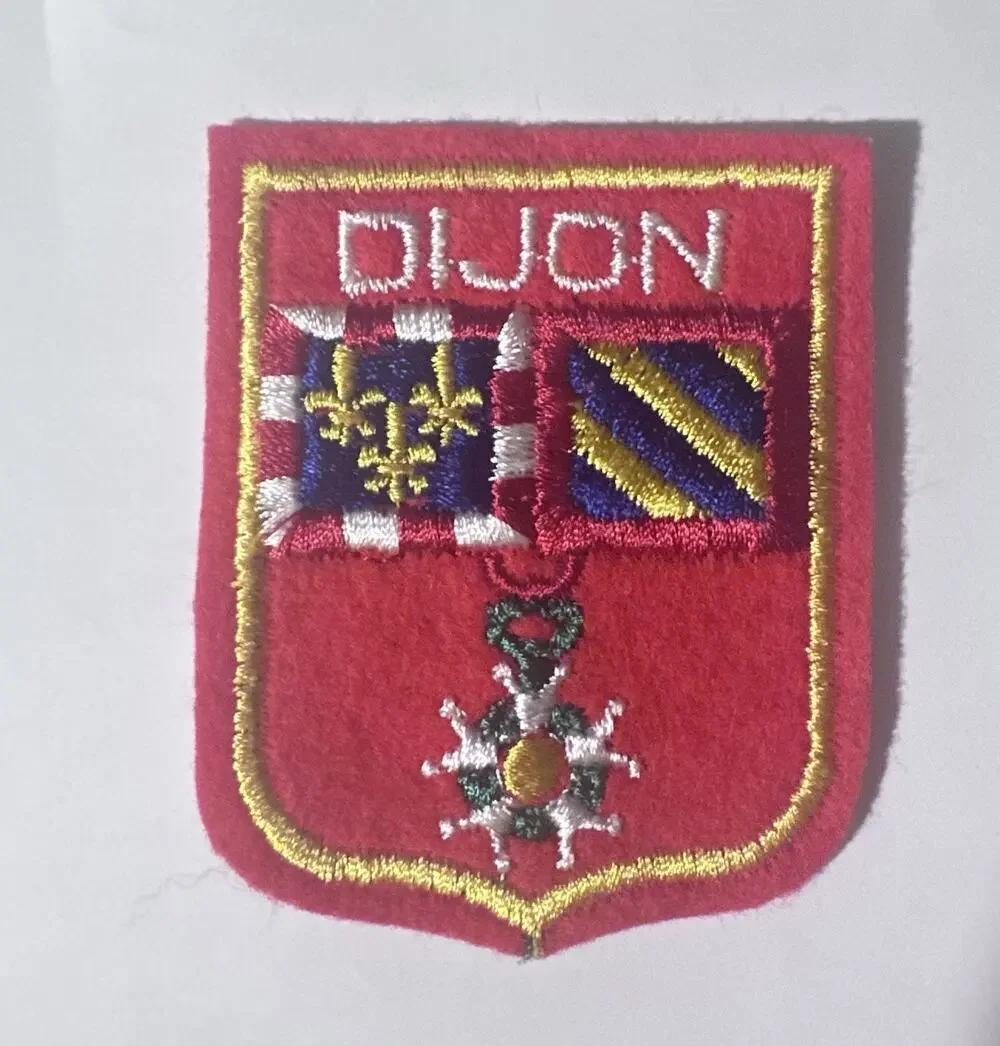 Vtg Embroidered Red Felt Coat of Arms Of DIJON FRANCE Travel Souvenir Patch P27
